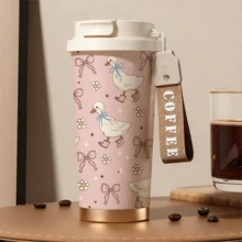 Bình nước giữ nhiệt hình vịt dễ thương có nơ, kèm quai đeo, giữ lạnh 24 giờ và giữ nóng 12 giờ, làm bằng thép không gỉ, chống rò rỉ, thích hợp cho trường học, văn phòng, đi làm, quà tặng màu hồng cho bé gái. - Nhiều màu - Xem 5