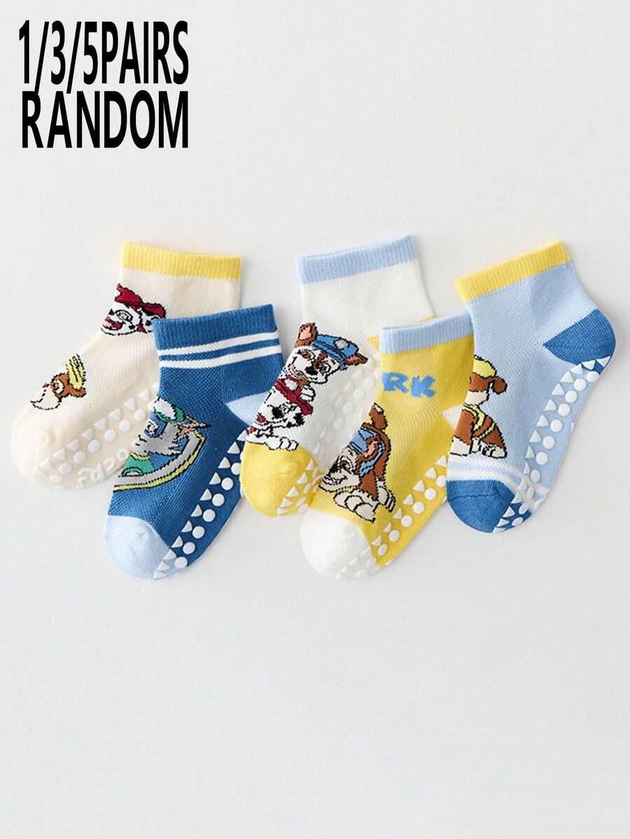 Bộ 1/3/5 đôi tất chống trượt ngẫu nhiên hình Paw Patrol cho trẻ em, tất ngắn cổ cao thoải mái, thoáng khí, họa tiết hoạt hình dành cho bé trai, cỡ 2-14 tuổi. - Nhiều màu - Xem 1