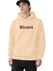 Men's Fleece Hoodie, Street Style,  Print, Statue Writing, Streetwear, Long Sleeve Hooded Sweatshirt, Unisex Jacket With Pocket. - 米色 - 查看 2