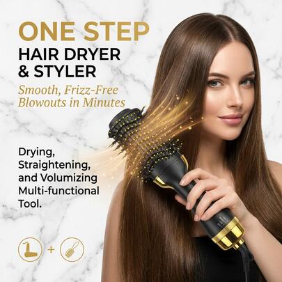 Sikat Udara Panas Satu Langkah 1 Keping, Pengering Rambut Penggayaan Rambut 3-dalam-1, Sikat Penggayaan Serbaguna Untuk Rambut Gebu Dan Lurus, Sikat Peniup Rambut Peringkat Salun Rumah Wanita Dan Sikat Rambut Lurus