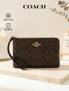 Coach 经典帆布大号转角拉链腕包 - 女士手拿包卡包小钱包拉链钱包手提包 - 时尚奢华包袋，设计时尚，皮革材质 - 旅行必备日常使用 - 礼品 - 正品保证 - 黑色 - 查看 1