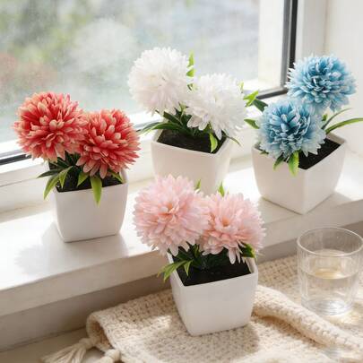Simulated Autumn Chrysanthemum Potted Plant Small Potted Artificial Narcissus Flower Small Potted Plant Suitable For Outdoor Front Door Porch Terrace Balcony Garden Indoor Courtyard
