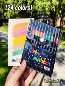 Glitter Marker Pens - Opaque - Stackable - Super Glittery - Vibrant Glitter Paint Pens - Fluorescent Highlighter Pens - Soft Tip Glitter Pens - For Arts And Crafts, Scrapbooking, Stationery, Professional Art Use - Multicolor - View 10