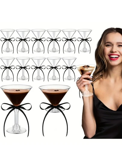 Vaso de plástico de 5 onzas con decoración de cinta, suministros para fiesta con tema de Martini, adecuado para celebración de cumpleaños, despedida de soltera y fiesta de novia