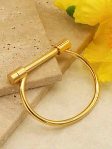 Pulseira/bracelete de aço inoxidável (1 peça), resistente ao desbotamento, com design de rosca, acessório de pulso feminino de marca. - Ouro - Ver 7