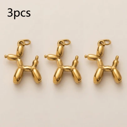 3件套夏季金色泡泡狗吊坠，复古高端风格，18K镀金PVD涂层，不锈钢材质，防水防汗，可用于制作耳环、手链、隔珠项链、配饰，适合DIY、包包链、钥匙扣、DIY珠宝配件、女士珠宝和迷人珠宝配件。