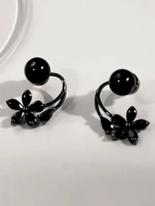 1 Pair Black Tulip Earrings, Minimalist Black Tulip Shaped U-Hoop Earrings,Beach,Wedding - Multicolor - View 3