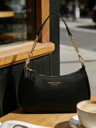 This Fashionable, Classic And Versatile Letter Graphic Design Solid Color PU Waterproof Material Crescent-Shaped Shoulder/Underarm Bag Is Suitable For Shopping And Can Be Worn Crossbody.