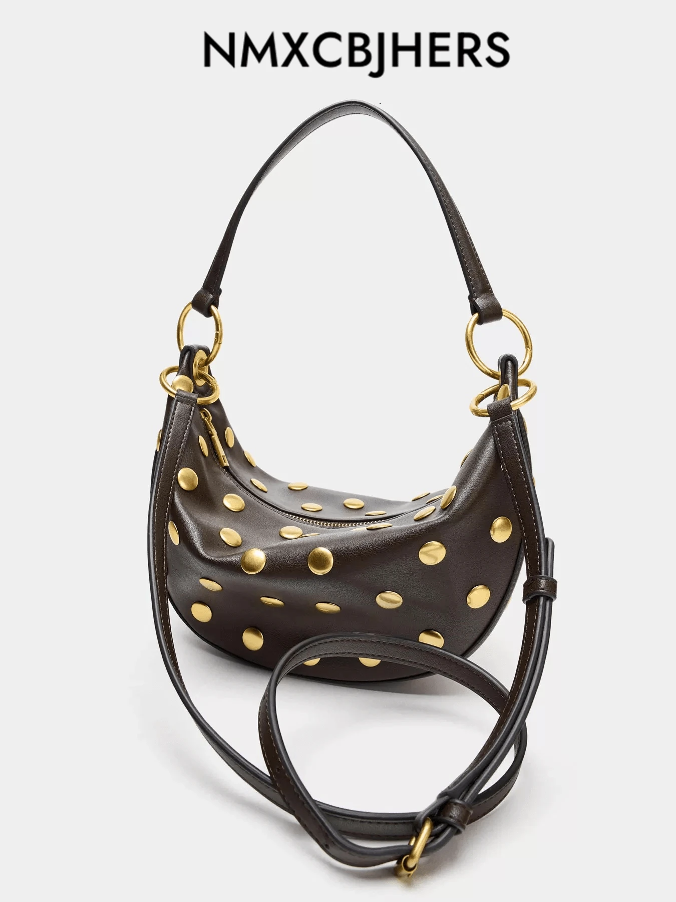 Vintage Nieten Tasche Nischen Design Kleine Achseltasche Punk Schwerlast Schultertasche Mit Nieten Umhängetasche Für Frauen - Braun - Übersicht 1