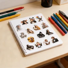 50 piezas de pegatinas divertidas de monos, expresiones de gorilas de dibujos animados, pegatinas removibles impermeables, multiusos para escritorio de oficina, hogar, gimnasio, botella de agua, computadora portátil, equipaje - MONO 50 PIEZAS - Ver 3