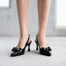 Women's High Heels, Adorned With A Bow, Elegant Pointed-Toe Stilettos, Glossy Finish, Sweet And Sexy Style, Can Be Paired With Skirts Or Pants, Suitable For Parties, Business Occasions, Dances, Dates, And More. Shipped From Local Warehouse. - màu đen - Xem 3