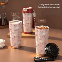 Bình nước giữ nhiệt hình vịt dễ thương có nơ, kèm quai đeo, giữ lạnh 24 giờ và giữ nóng 12 giờ, làm bằng thép không gỉ, chống rò rỉ, thích hợp cho trường học, văn phòng, đi làm, quà tặng màu hồng cho bé gái. - Nhiều màu - Xem 8