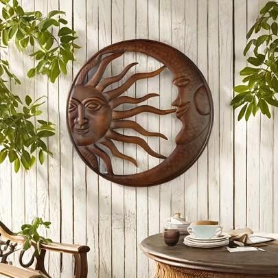 Trang trí tường hình mặt trời nghệ thuật, đồ trang trí treo tường bằng acrylic hình tia nắng rực rỡ phong cách retro, trang trí ngoài trời.