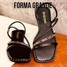 Amizzara Women's Flat Sandals New Arrival Shiny Rhinestone Modern Straps - Black - View 1