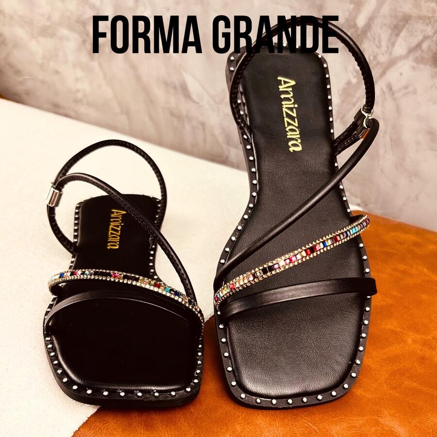 Amizzara Women's Flat Sandals New Arrival Shiny Rhinestone Modern Straps - Black - View 1