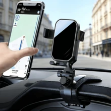 TAFDIUR Soporte de teléfono para coche giratorio 360°, soporte universal ajustable de clip, adecuado para rejilla de ventilación y salpicadero, soporte de navegación de operación con una sola mano para todos los teléfonos inteligentes - JA06 Acabado espejo + Pinza de cocodrilo - Ver 7