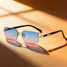 1pc Unisex Black Frameless Y2K Fashion Fashion Glasses, Suitable For Summer Beach & Driving - Blue Powder - View 1