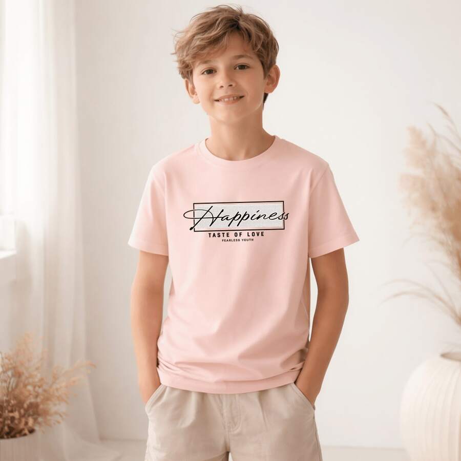 Camiseta Infantil e Juvenil 100% Algodão Premium Criança Personalizada Unissex Blusa Camisa Estampada Happines taste - Rosa Bebê - Visão 1