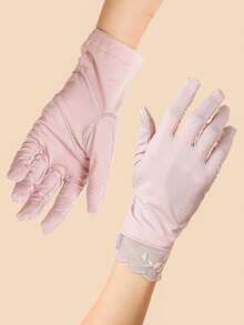 女士露指手套一双，透气条纹蕾丝边，适合春夏、户外活动、驾驶、骑行、婚礼等场合，多色可选 - 分指手套 - 查看 14