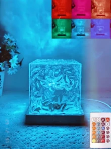1pc 16-Color Water Wave Projection Night Light, Glowing Cube Crystal Lamp With Touch/Remote Control, Suitable For Bedroom, Office, Game Room Decor And Party Gift, Peaceful Ambiance Lighting - Multicolor - View 4