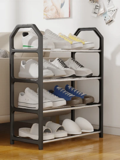 Kệ đựng giày 4 tầng, kết cấu chắc chắn bằng kim loại và nhựa, thiết kế xếp chồng tiết kiệm không gian, dễ dàng lắp ráp và tháo rời, tải trọng 6kg, phù hợp cho lối vào, tủ quần áo, phòng tắm và ký túc xá, chứa được tối đa 8 đôi giày.