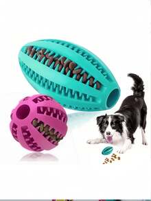 1pc Pet Toy Snack Ball, Self-Entertainment Device For Dogs, Dog Chewing Toy, Rubber Dental Cleaning Football Dog Toy, Random Color, Dog Toy, Dog Ball, Durable Dog Toy - Red - View 8