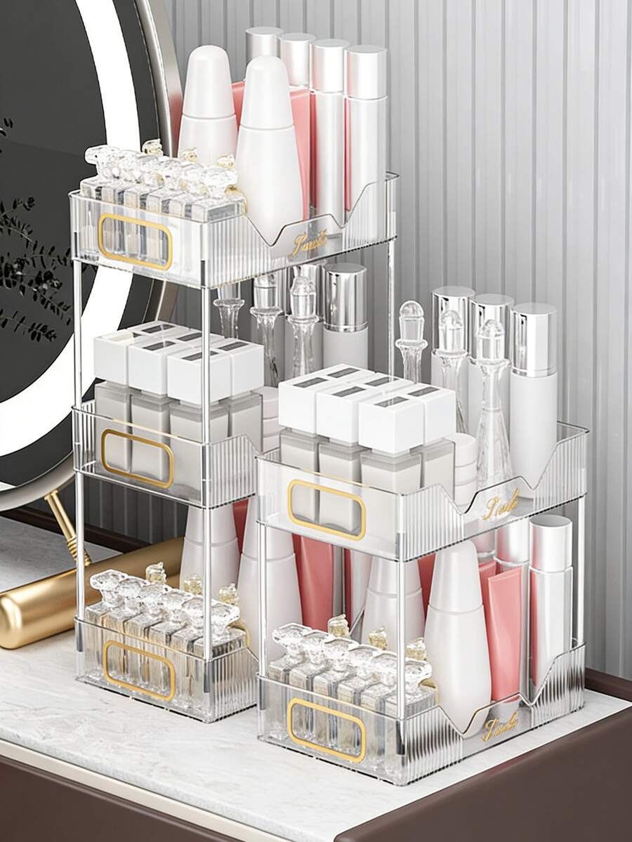 Light Luxury Acrylic Cosmetic Storage Box, Multi-Layer Transparent Desktop Skin Care Organizer Rack - Transparent Gray - View 1