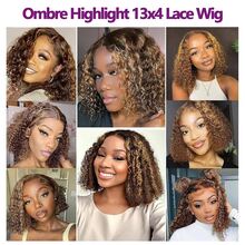 Peluca de cabello humano con efecto ombré y ondas rizadas profundas, con frontal de encaje 13x4, colores 4/27, densidad de 180%, para mujeres - S4/27 - Ver 9