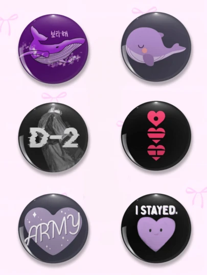 1pc/6pcs 4.4cm/1.73inch B/TS D-2 ARMY Purple Whale Heart Pattern Safety Pin Badge, Kawaii Button Brooch, Lapel Pin For Clothing, Bags, Backpacks, Perfect Gift For ARMY Fans Gifts For Mother, Father, Graduation, And Teacher