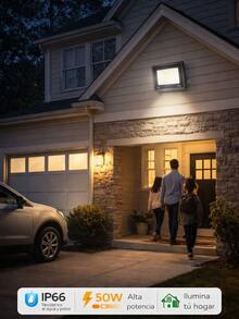 DOSYU Reflector LED Ajustable de 50w con Grado de Protección Ip66 Alta Potencia Ultra Delgado Slim para Exteriores del Hogar Alta Iluminación Material Resistente Ajustable Rotación de 180 Grados con Chip LED Premium para el Jardín con Disipación del Calor Impermeable con Diseño Ergonómico Ligero - Blanco - Ver 3