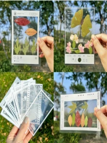 20pcs/Set Self-Adhesive Handmade Stickers DIY Transparent Specimen - Featuring Glossy Geometric Leaf And Flower Designs, These Reusable PET Plastic Stickers Are Great For Scrapbooking, Diary Marking And Home Decor (White), Ideal For Bookmark Decoration, Unique Personalized Bookmarks - Random Styles - View 8