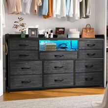 EnHomee Dresser For Bedroom With 11 Drawers 60" TV Stand With LED Lights & Charging Station Long Dresser With Shelves & 4 Hooks,Sturdy Metal Frame & Fabric Drawers,Black,11.8"D X 47.2"W X 31.5"H - 黑色 - 查看 7