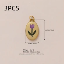 3件/組夏季鬱金香吊墜，優雅時尚風格，18K金PVD鍍層，不鏽鋼材質，防水防汗，適用於製作耳環、手鍊、項鍊隔珠、配件、DIY、鏈條、鑰匙圈、DIY珠寶零件，女性珠寶與迷人珠寶配件 - 彩色 - 查看 2