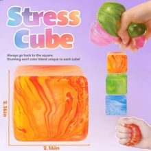 Fidget Toys Squishy Stress Cube, Stress Balls For Kids Adults Squishies Stress Relief, Ice Squishy Cube Sugar Balls, High Density Squeeze Balls For Students Calming(Blue) - Cube-Blue - 查看 2