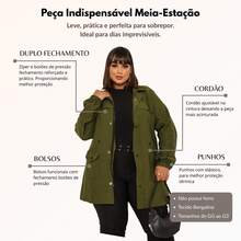 Plus Size Winter Overcoat In Bengaline Fabric With Drawstring, Zipper, And Button Closure. This Winter Parka Coat/Blouse Is Perfect For Sizes G1, G2, And G3. - 軍綠色 - 查看 7