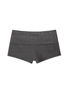 Ladies' Summer Casual Shorts Feature A Unique Design With Rivets And A Folded Waist. Lightweight And Soft, Comfortable And Breathable. Suitable For Daily Life, Gatherings, Homes, Or Other Occasions. - Grey - View 4
