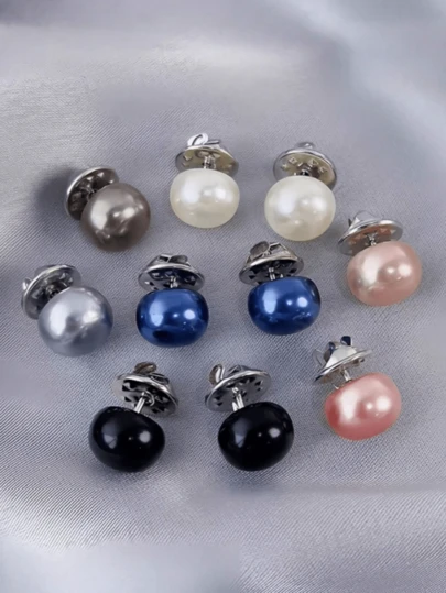 10pcs Mixed Color Women's Shirt Pearl Brooch Buttons Shirt Pins Modest Pins Invisible Buttons For Women Girls Clothes Cardigan Dress (No Cardboard)