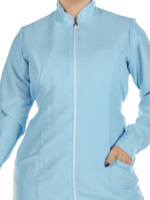 Women's Fitted Oxford Lab Coat With Zipper, Long Sleeves, And Mandarin Collar - Blue - View 4
