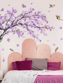 1 buah Stiker Dinding Ranting Pohon Sakura Ungu, Stiker Dinding Perekat Motif Bunga, Burung, dan Kupu-kupu, Stiker Dekorasi Dinding Kamar Tidur dan Ruang Tamu, Stiker Dinding Bunga Ungu, Stiker Dinding Pohon Bunga/Stiker Motif Burung dan Kupu-kupu, Mural Sakura - Bunga sakura ungu - View 2