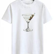 Fun Cocktail Print Shirt, Cute Drink Lover Youth T-Shirt, Summer Party Outfit, Funny Alcohol Graphic, - 白色 - 查看 1