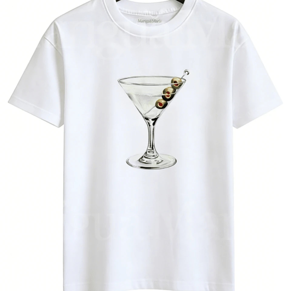 Fun Cocktail Print Shirt, Cute Drink Lover Youth T-Shirt, Summer Party Outfit, Funny Alcohol Graphic, - 白色 - 查看 1