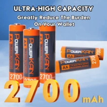 POWERKAN AA 2700mAh 可充电电池：1.2V 镍氢可充电电池，容量大，输出可靠，预充电，即插即用 - 适用于相机、麦克风、控制器等高耗电设备 - 配有耐用电池盒 - 查看 5