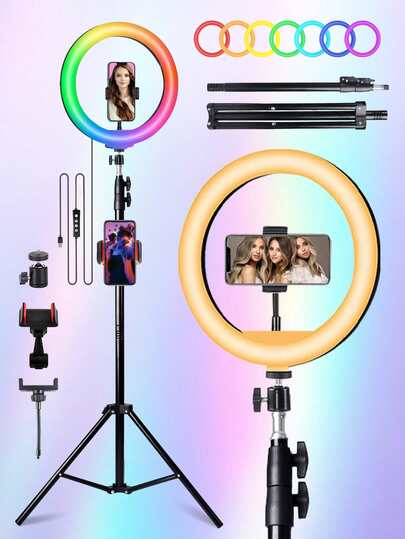 UEGOGO 12-Inch Professional Selfie Ring Light, RGB Mode, 38 Adjustable Colors, 42cm Extendable Pole Up To 160cm, Suitable For Live Streaming, Photography, Meetings, Compatible With Phones/Cameras, Portable USB Powered, Includes Tripod + 2 Phone Holders