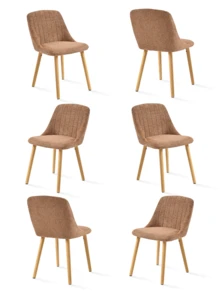Goeurvant Modern Minimalist Vertical-Stripe Upholstered Dining Chairs With Ergonomic Back & Solid Wood Legs For Living Room, Kitchen, Bedroom - Set Of 2 / Set Of 4 / Set Of 6---Brown (Chenille) - 棕色 - 查看 12