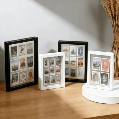 1pc Double-Sided Wooden Photo Frame, Black & White, Size 3x3.5/4x4/4x6/5x7/6x6/6x8/8x8/8x10 Inches/A4, Vintage Wooden Frame With High-Definition Thick Acrylic Panel, Freestanding Desktop Frame, Suitable For Photos, Plant Specimens, Desktop Decor