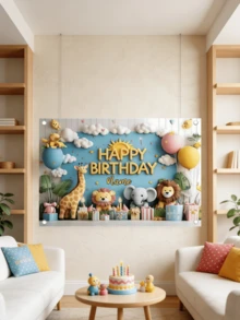 1-Piece Custom Text Design, Animal-Themed, Versatile, Vinyl Backdrop Banner. Hangable, Multifunctional, Highly Decorative, Colorful, Back To School - Multicolor 4 - View 7