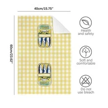 2 piezas Toallas de cocina con estampado de lata de sardinas a cuadros amarillos de verano, de material de poliéster suave, adecuadas para la decoración de la cocina, limpieza, decoración de fiestas, artículos esenciales de cocina y baño, decoración del hogar, regalo de inauguración de la casa - Multicolor - Ver 4