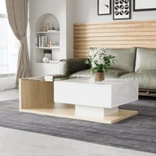 High-Tech Flair Coffee Table / Modern High-Gloss Coffee Table / Living Room Table / Glass Top, With Drawer / Suitable For Living Rooms And Office Areas - Natural - View 2