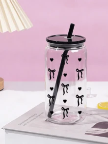 1pc Black Ribbon Decorated Iced Coffee Cup - A Long Handle Cup Suitable For Milk Drinks, Matcha And Water - An Excellent Gift Choice For Friends! - Multicolor - View 6