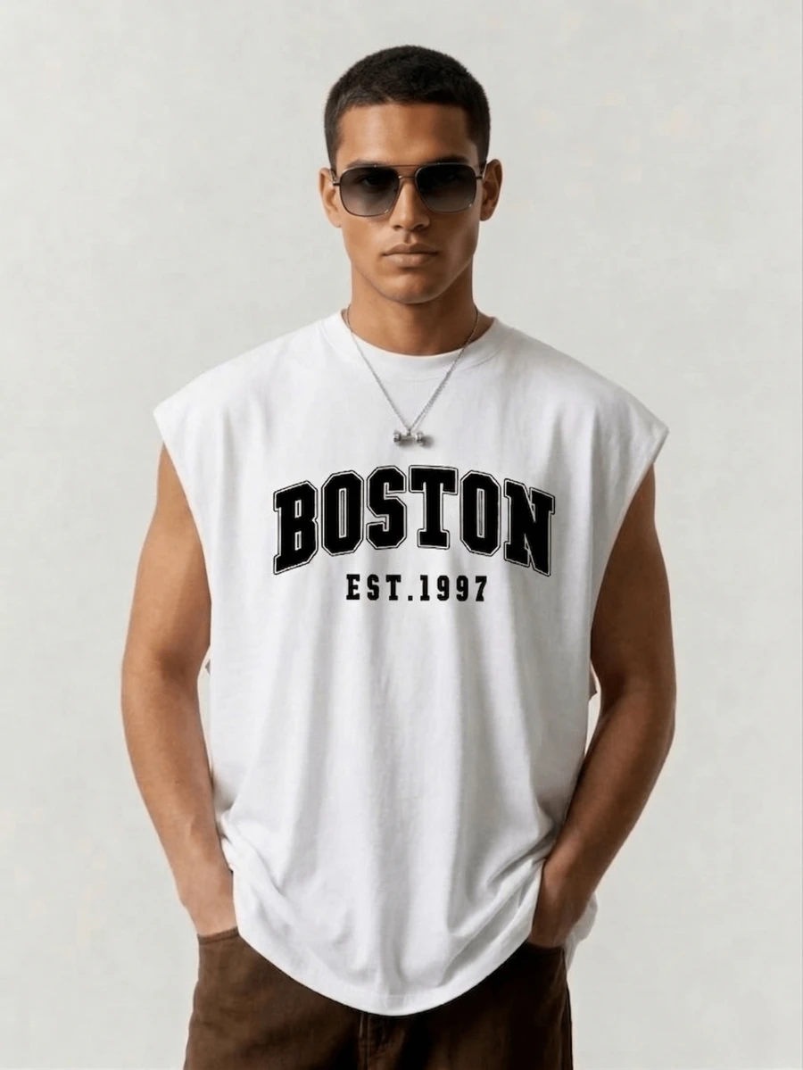 Voidago Men's Summer Casual Letter Graphic Round Neck Tank Top